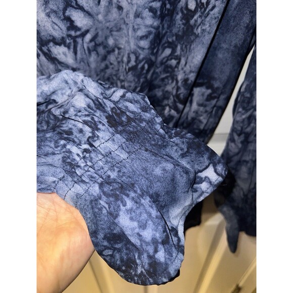 Counterparts Blouse Womens XL Blue Marbled Elastic Waist Top Split Neck Fairy - Picture 4 of 7